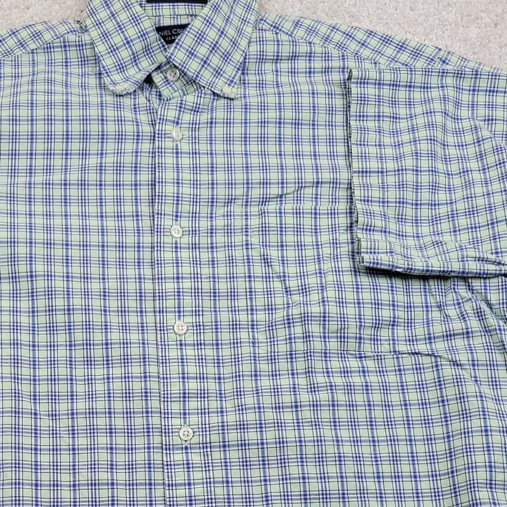 Daniel Cremieux Button‎ Down Shirt Mens M Green Blue Plaid Short Sleeve Tailored